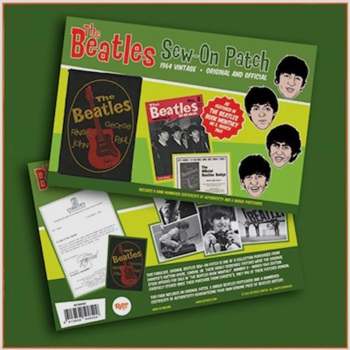 The Beatles - Official Rare Patch Badge from 1964 With Postcards and COA.